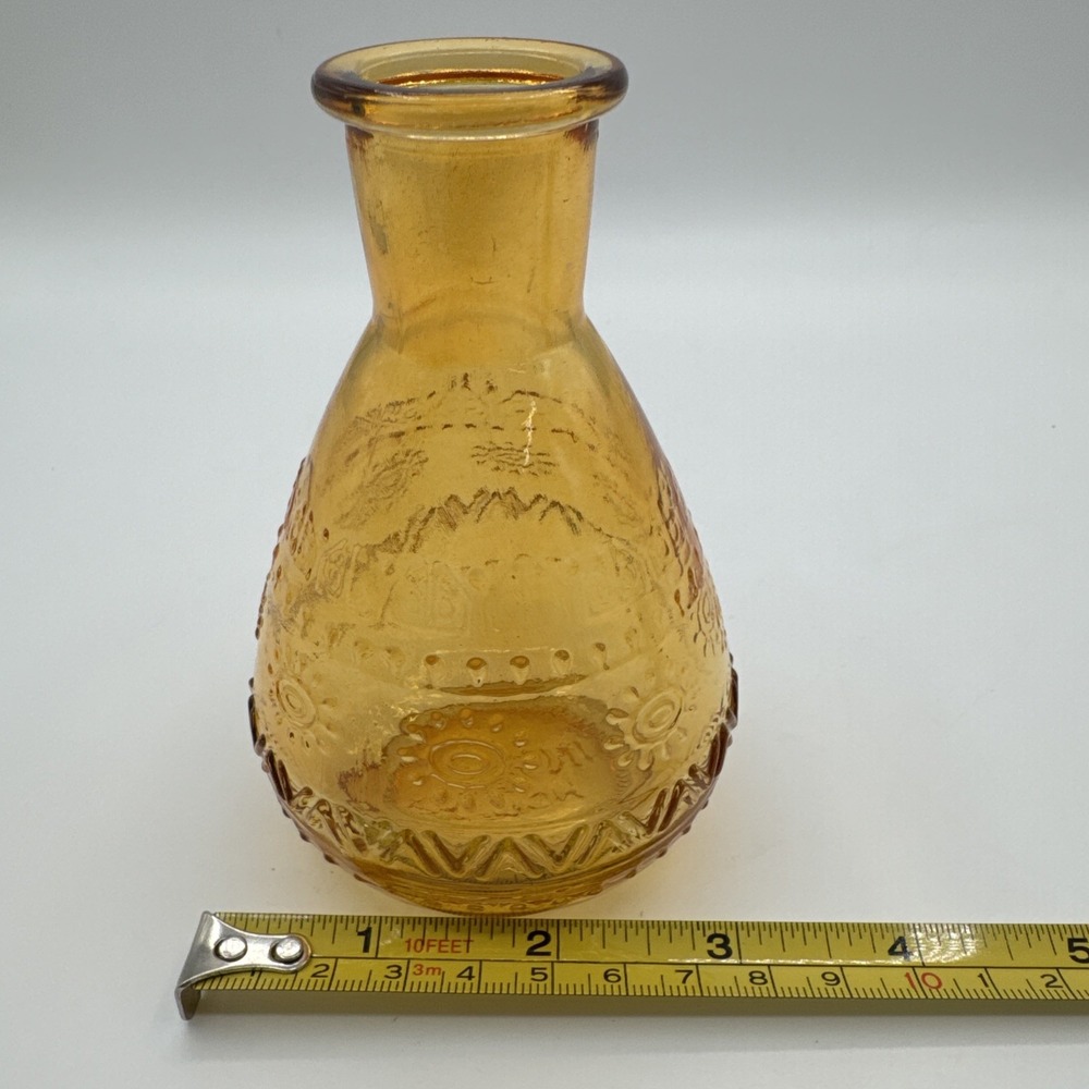 Vintage Intenz Home Amber Pressed Glass Bud Vase Honey Glass Embossed 5" Decor - Picture 6 of 6